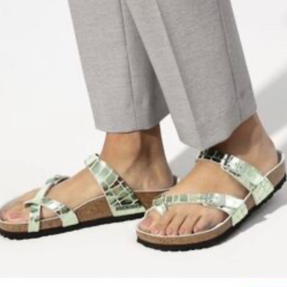 Birkenstock Green Sandals Comfortable Cork Footbed